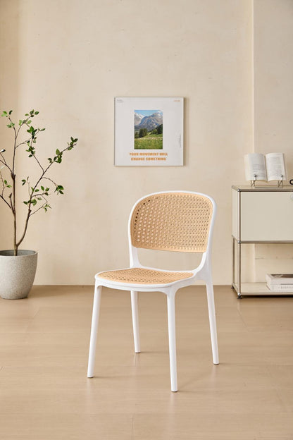 Silla Nest, Color Blanco y Beige, con Espaldar y Asiento en Rejilla