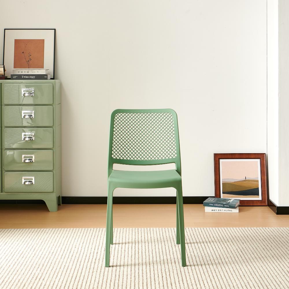 Silla Manhattan, Verde Olivo, con Espaldar en Rejilla y Diseño Minimalista