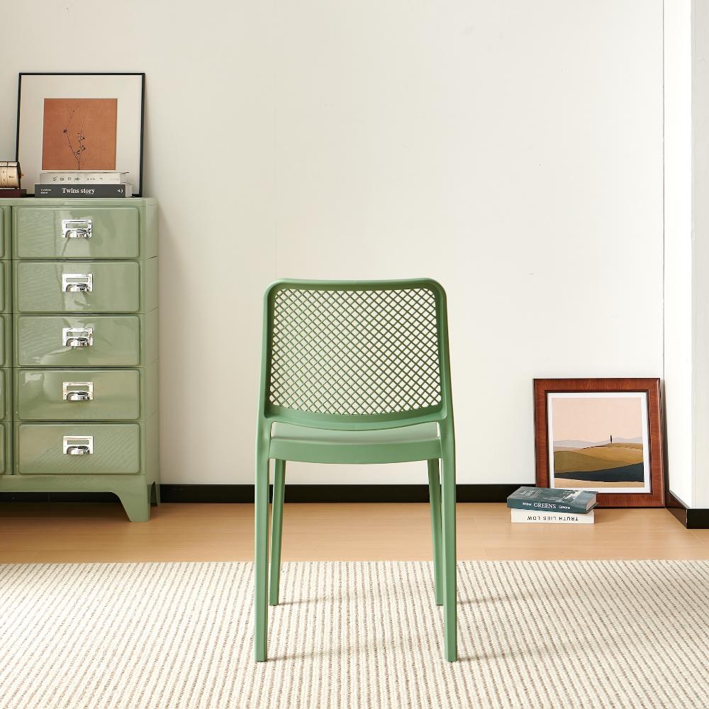 Silla Manhattan, Verde Olivo, con Espaldar en Rejilla y Diseño Minimalista