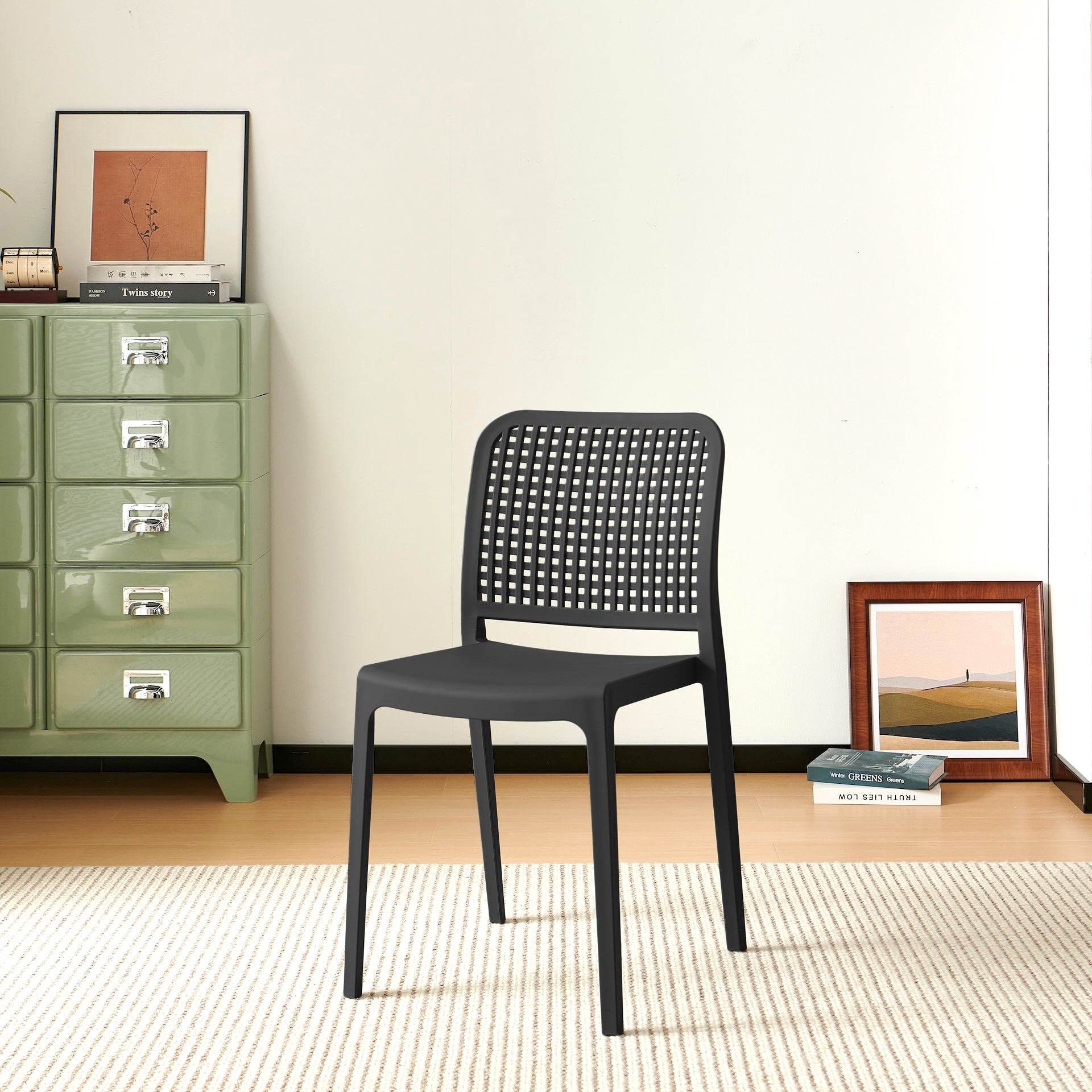 Silla Bronx , Negro, con Espaldar en Cuadrados y Diseño Minimalista