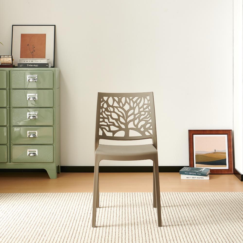 Silla Harlem, Taupe, con Espaldar en Forma de Árbol y Diseño Minimalista