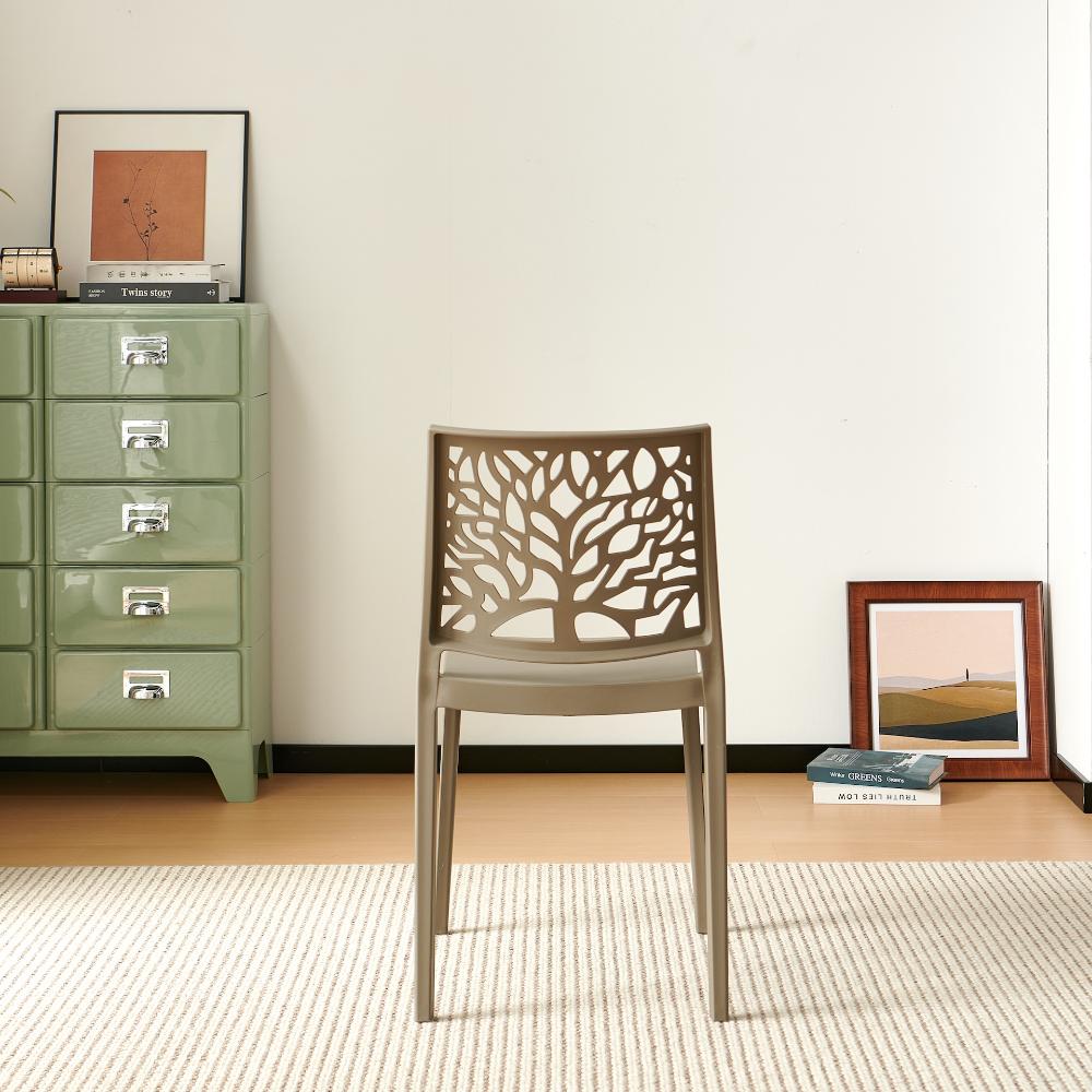 Silla Harlem, Taupe, con Espaldar en Forma de Árbol y Diseño Minimalista