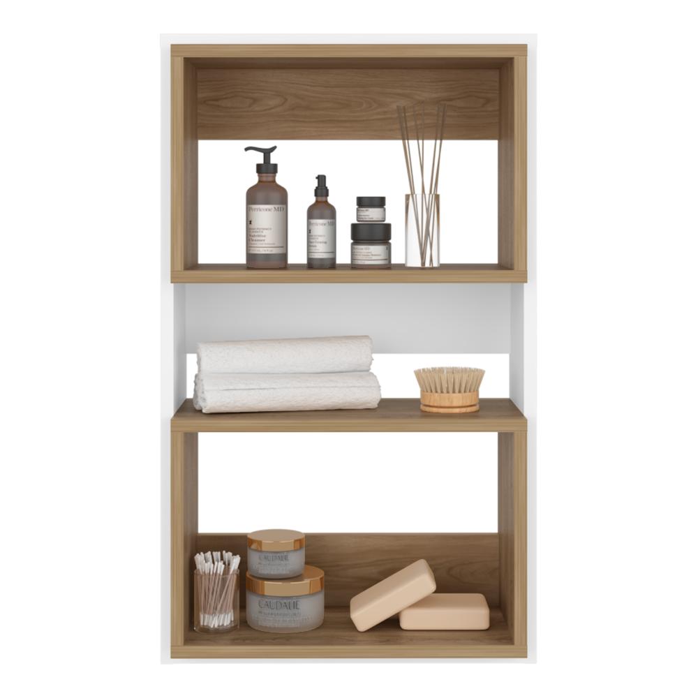 Mueble Auxiliar Muro Baño Eco, Blanco Duqueza y Fresno Europeo, con superficies para ubicar objetos