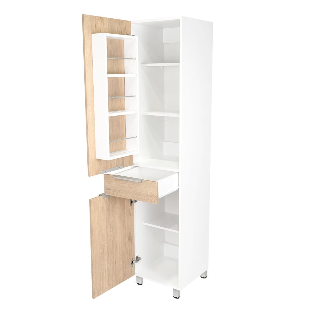 Alacena Alacena De Cocina Melia, Blanco y Rovere, con Una Puerta Abatible con Almacenamiento Extra y Patas de Acero