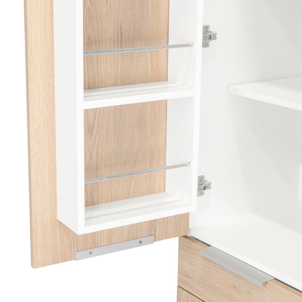 Alacena Alacena De Cocina Melia, Blanco y Rovere, con Una Puerta Abatible con Almacenamiento Extra y Patas de Acero