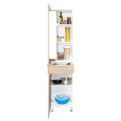 Alacena Alacena De Cocina Melia, Blanco y Rovere, con Una Puerta Abatible con Almacenamiento Extra y Patas de Acero