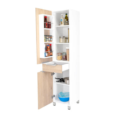 Alacena Alacena De Cocina Melia, Blanco y Rovere, con Una Puerta Abatible con Almacenamiento Extra y Patas de Acero