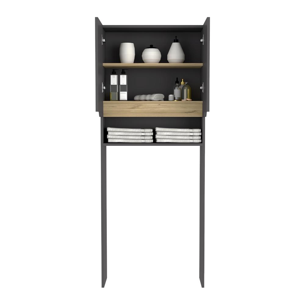 Gabinete de Baño Apolis Plata Oscuro y Café Claro, con Puertas con Apertura Sin Manijas y Dos Puertas