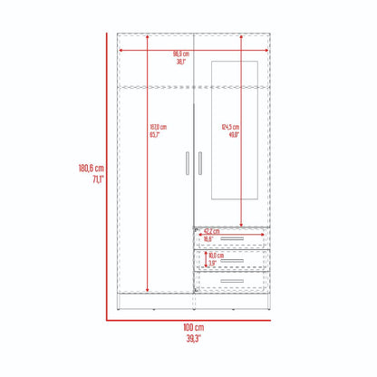 Closet Samka, Wengue, con dos puertas abatibles y tres cajones