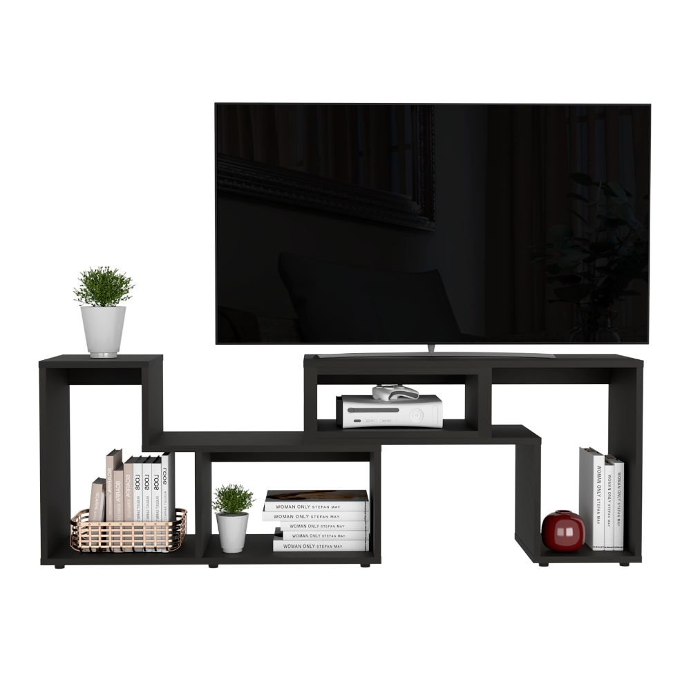 Rack Tv Ascher 40" Extensible Negro, Con Varios Entrepaños