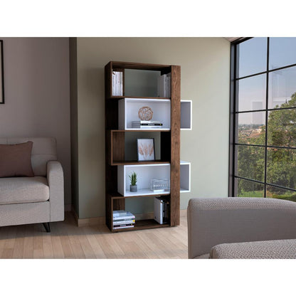 Biblioteca Con Dos Modulos Mobiles, Café  Y Blanco