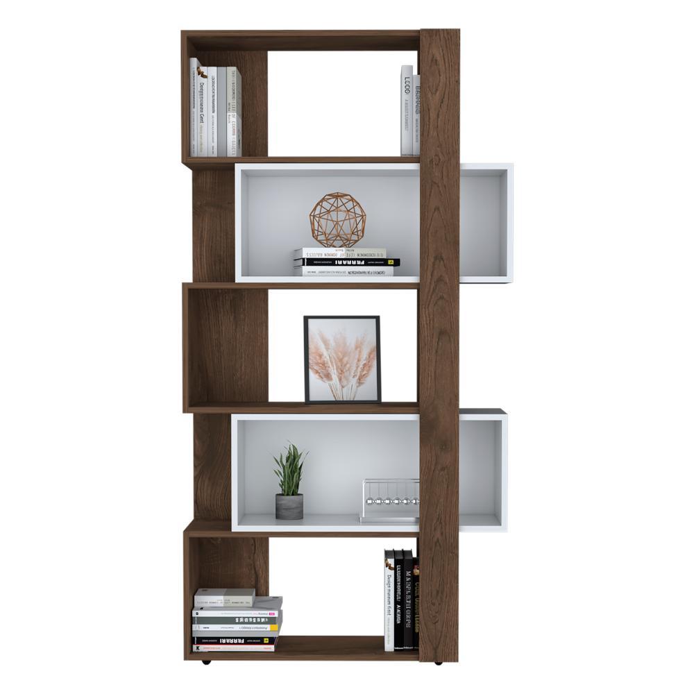 Biblioteca Con Dos Modulos Mobiles, Café  Y Blanco