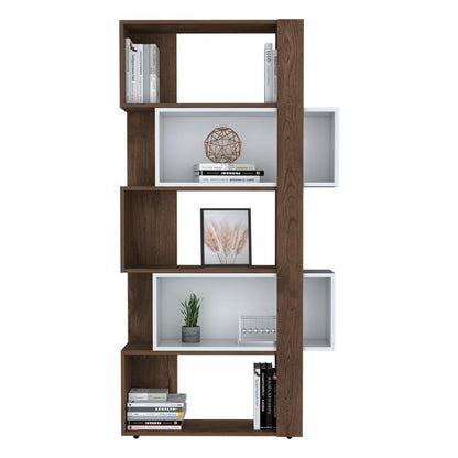 Biblioteca Con Dos Modulos Mobiles, Café  Y Blanco