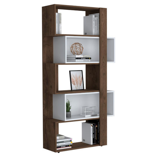 Biblioteca Con Dos Modulos Mobiles, Café  Y Blanco