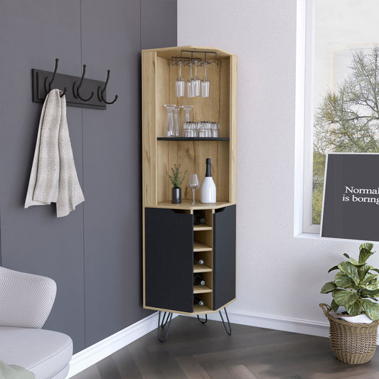 Bar Esquinero Cinco Botelleros Dos Puertas, FM Furniture 008C, Cafe Claro