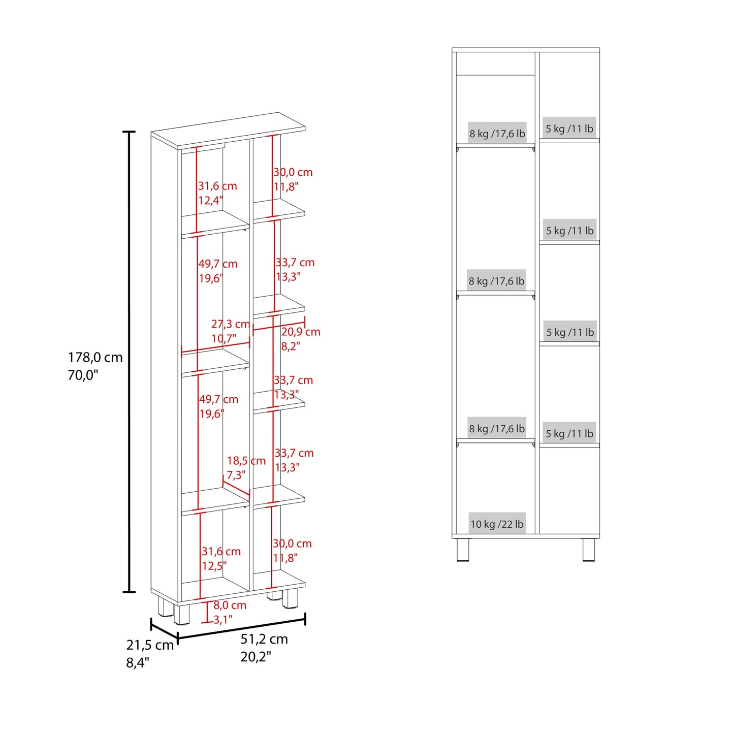 Estante Organizador Baño Nueve Repisas, FM Furniture, Blanco