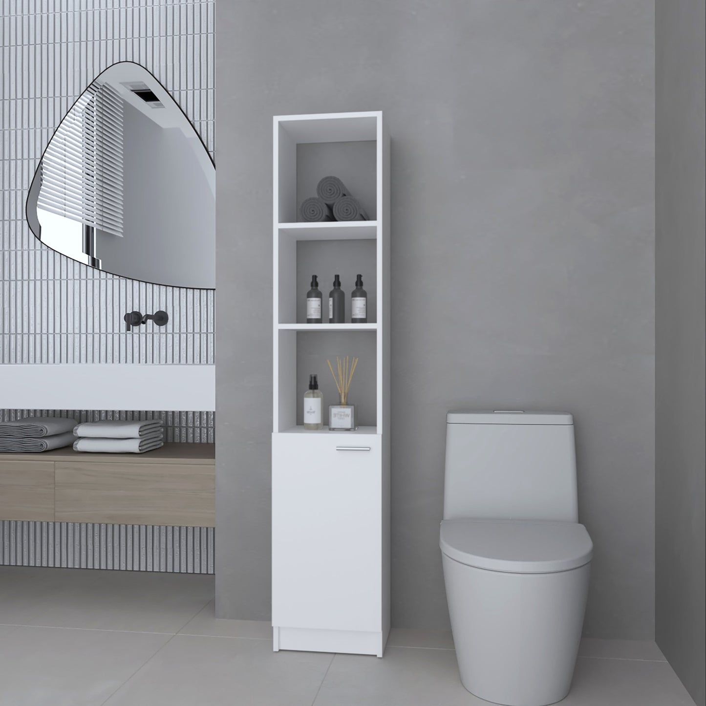 Estante Organizador Baño Una Puerta , FM Furniture, Blanco