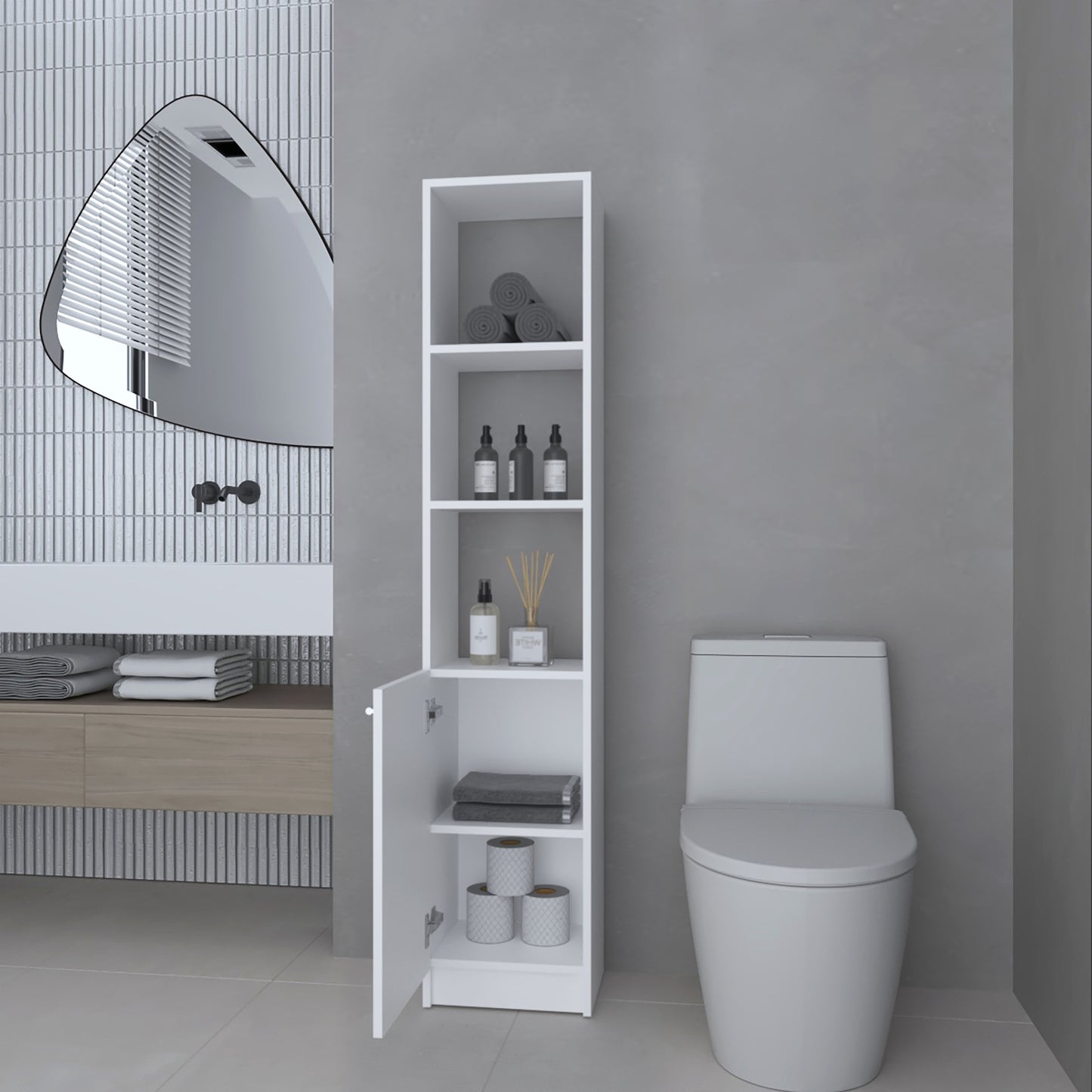 Estante Organizador Baño Una Puerta , FM Furniture, Blanco