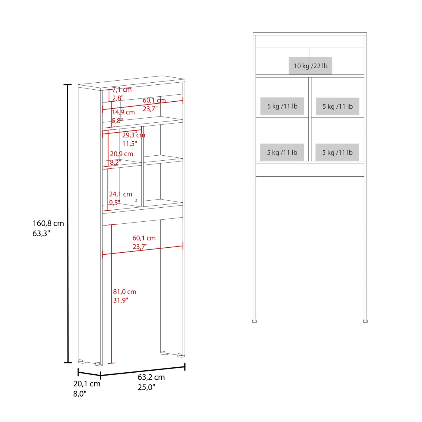 Estante Wc Cinco Repisas, FM Furniture, Blanco