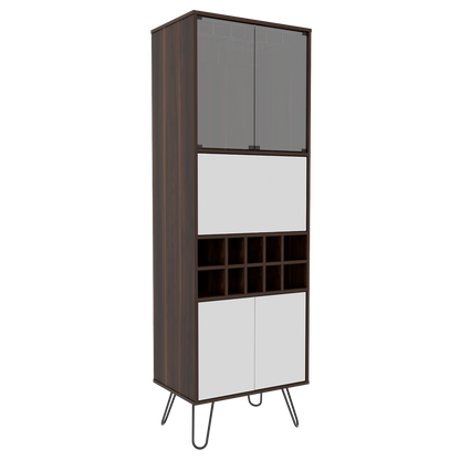Bar Alto Vassel, Habano y Blanco, con amplio espacio para botellas y patas de acero