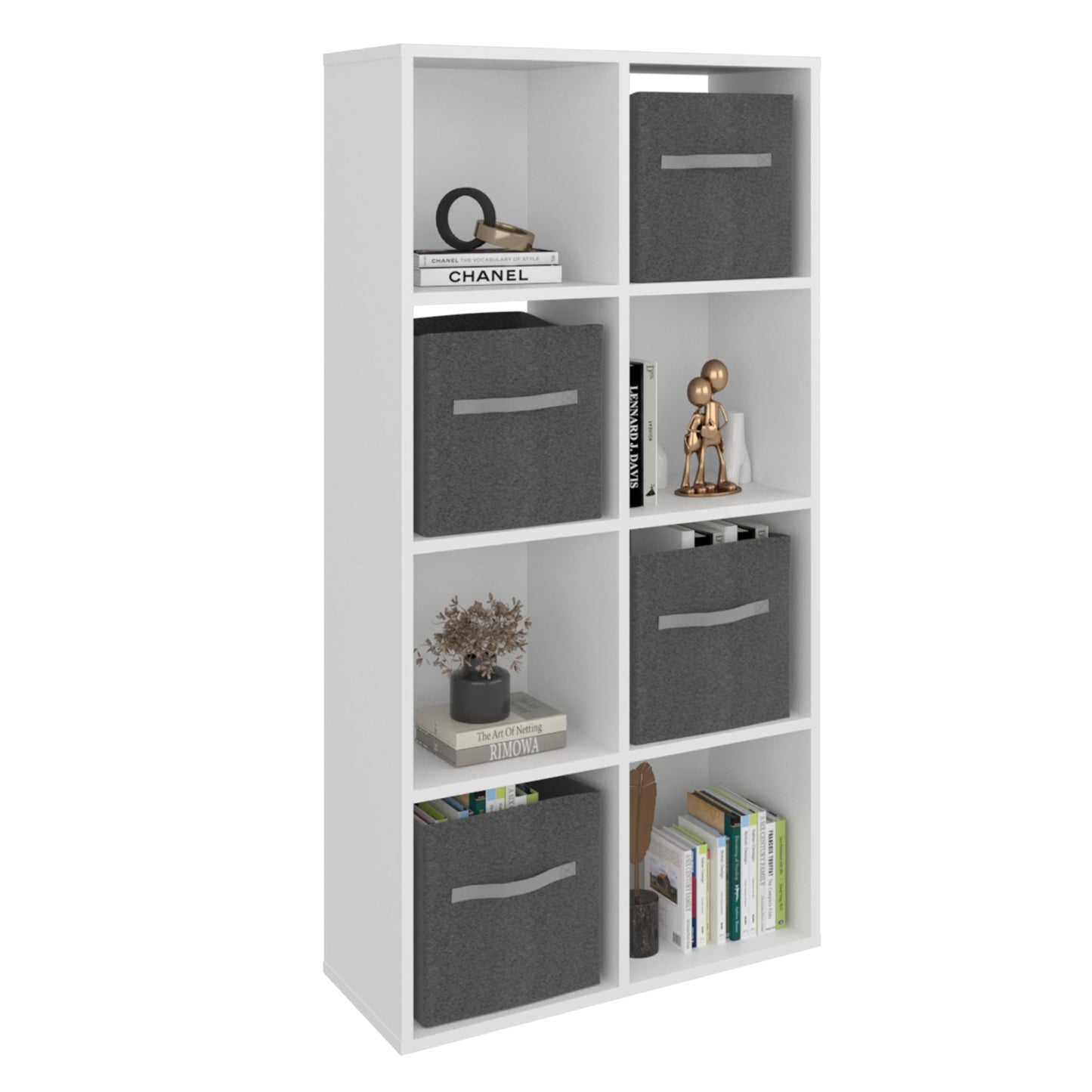 Biblioteca Organizadora Cubik Con Cuatro Cubos En Tela, Gris Blanco