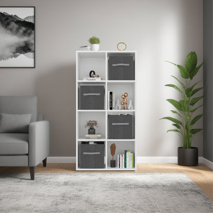 Biblioteca Organizadora Cubik Con Cuatro Cubos En Tela, Gris y Blanco
