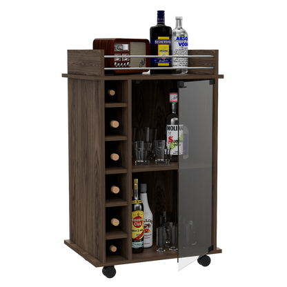Bar Bajo Seis Botelleros Una Puerta De Vidrio, FM Furniture 009O, Cafe Oscuro