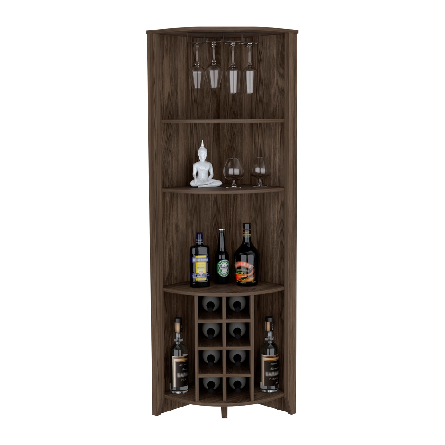 Bar Esquinero Ocho Botelleros Y Portacopas, FM Furniture 002O, Cafe Oscuro