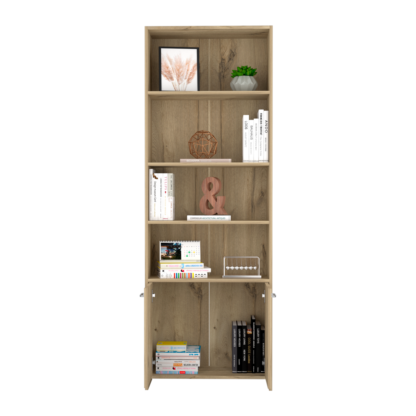 Biblioteca Con Dos Puertas Y  Cinco Repisas, FM Furniture, Cafe Claro
