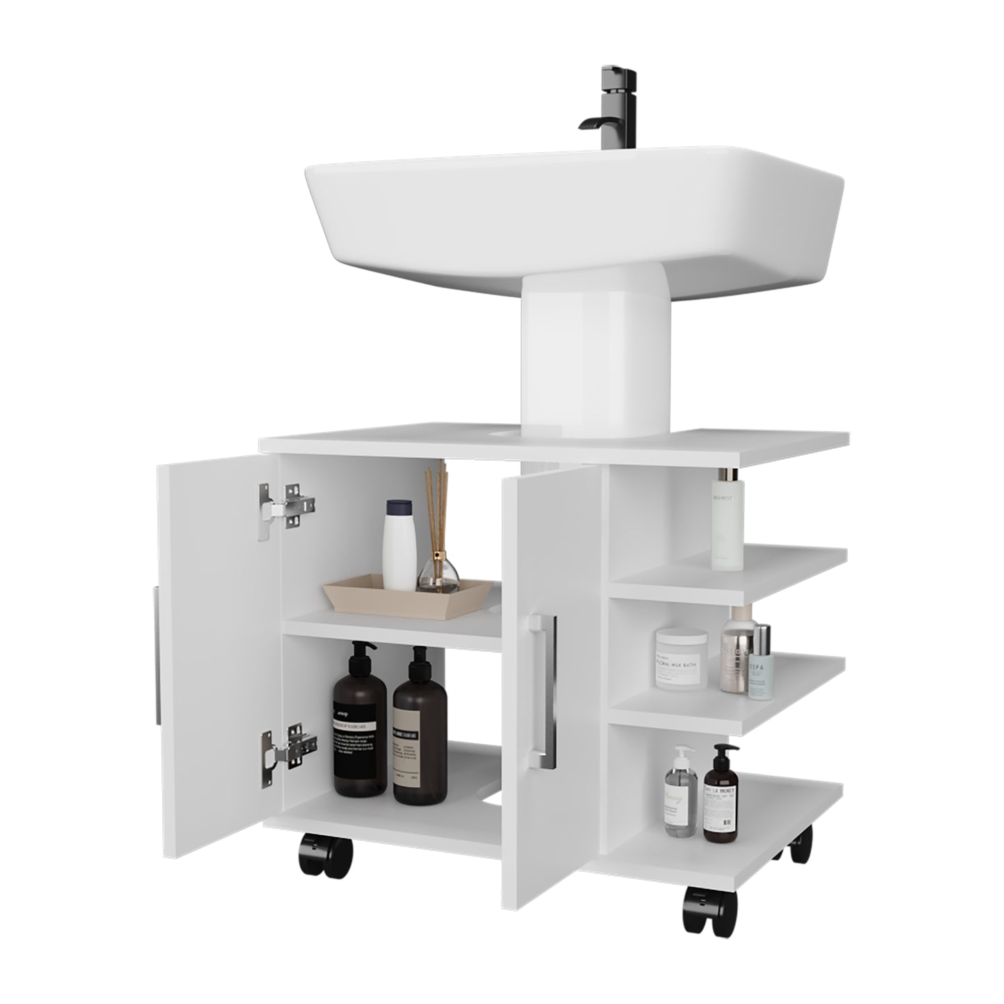 Mueble Baño Piso Lavamanos Con Dos Puertas, FM Furniture, Blanco