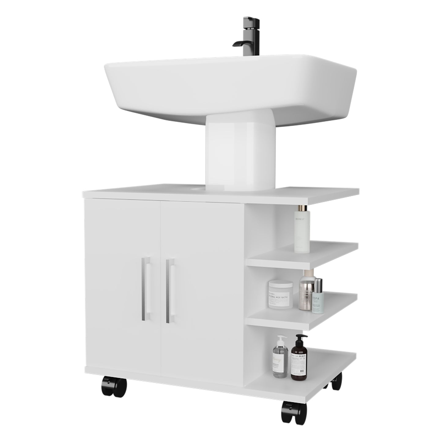Mueble Baño Piso Lavamanos Con Dos Puertas, FM Furniture, Blanco