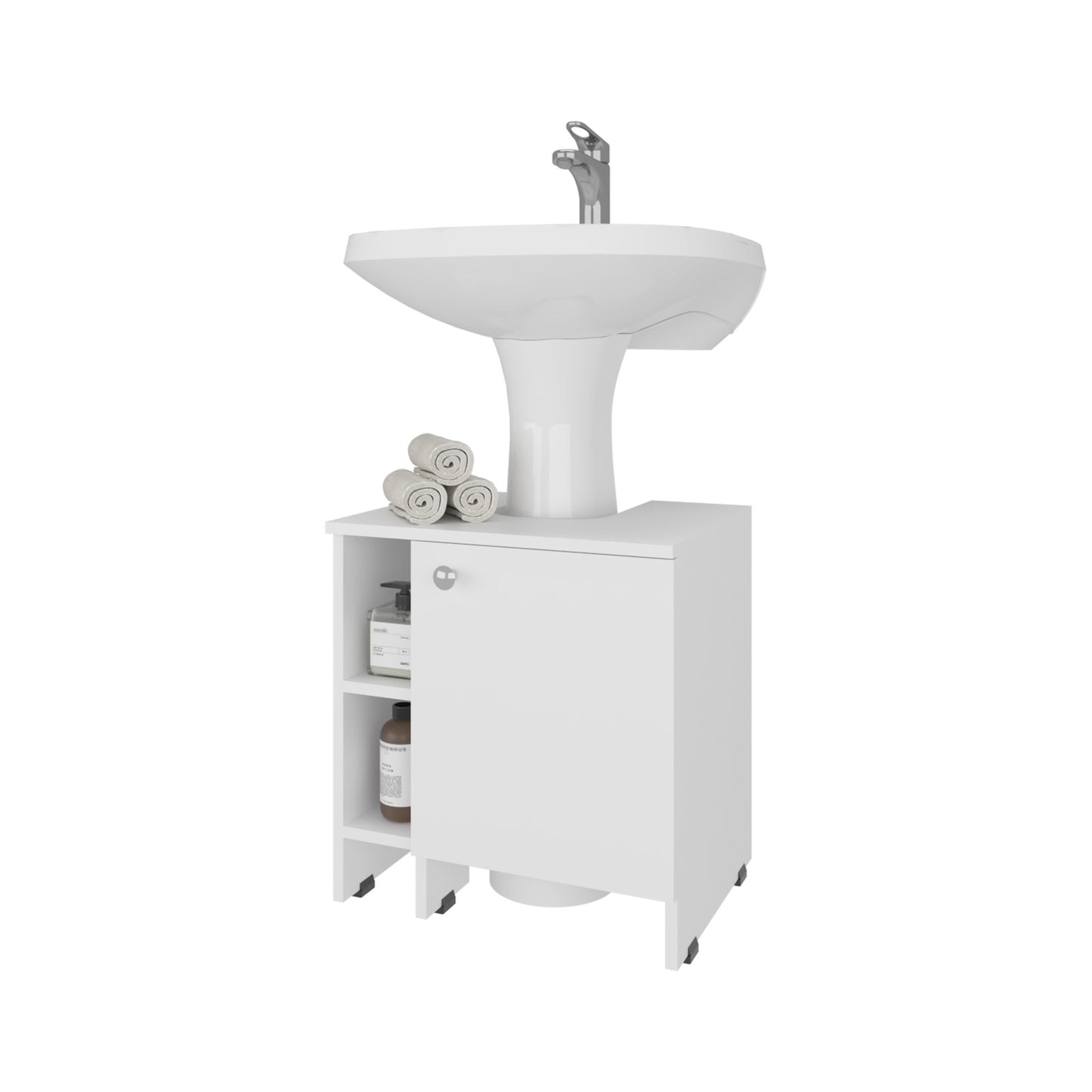 Mueble Baño Piso Lavamanos Una Puerta , FM Furniture, Blanco