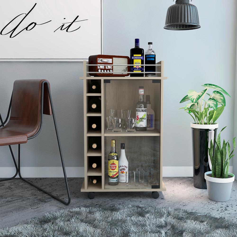 Bar Bajo Seis Botelleros Una Puerta De Vidrio, FM Furniture 009C, Cafe Claro
