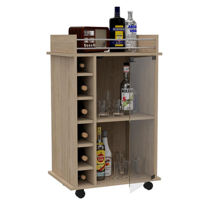 Bar Bajo Seis Botelleros Una Puerta De Vidrio, FM Furniture 009C, Cafe Claro