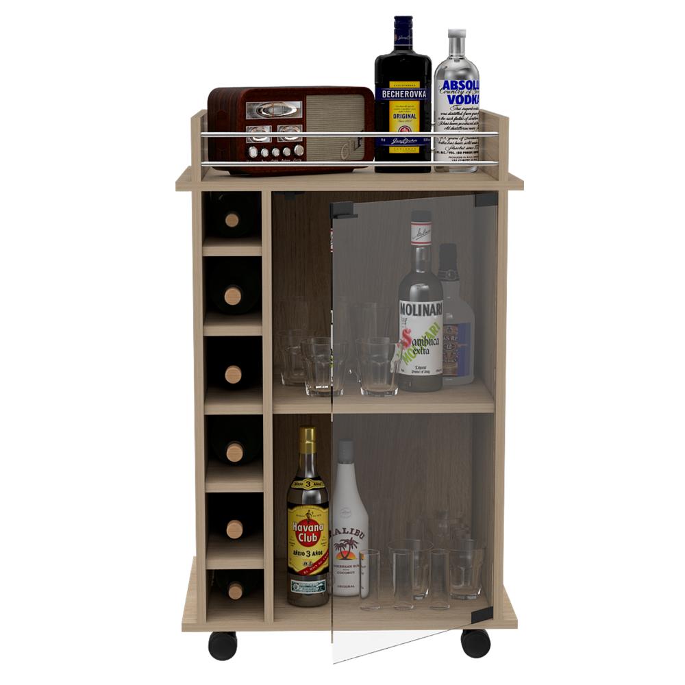Bar Bajo Seis Botelleros Una Puerta De Vidrio, FM Furniture 009C, Cafe Claro