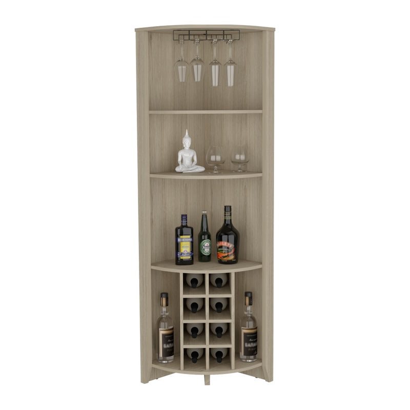 Bar Esquinero Essential, Rovere, con espacio para botellas y portacopas