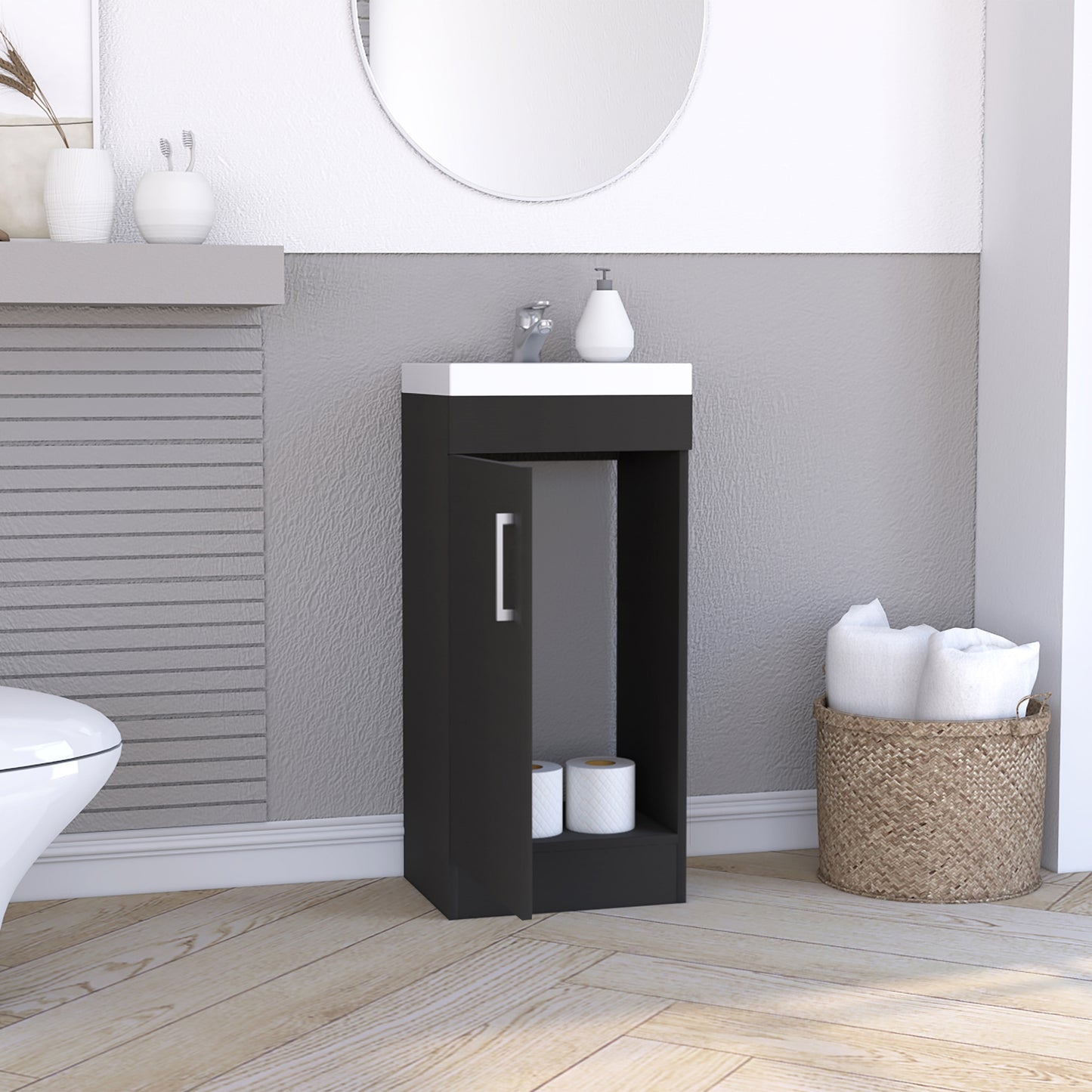 Mueble Vanitorio Una Puerta, FM Furniture 005N, Negro