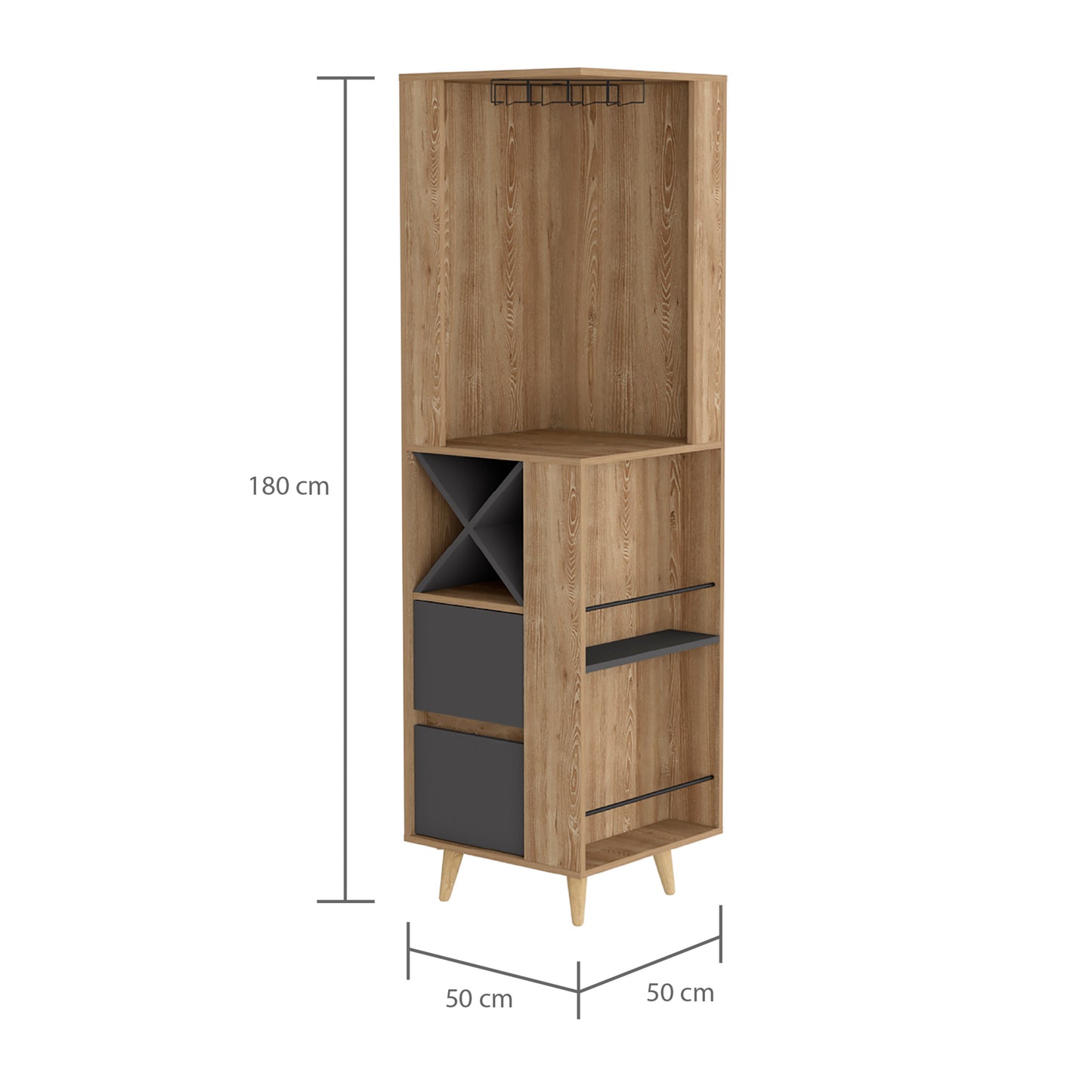 Bar Esquinero Dos Cajones Y Espacio Para Botellas, FM Furniture 004C, Cafe Claro