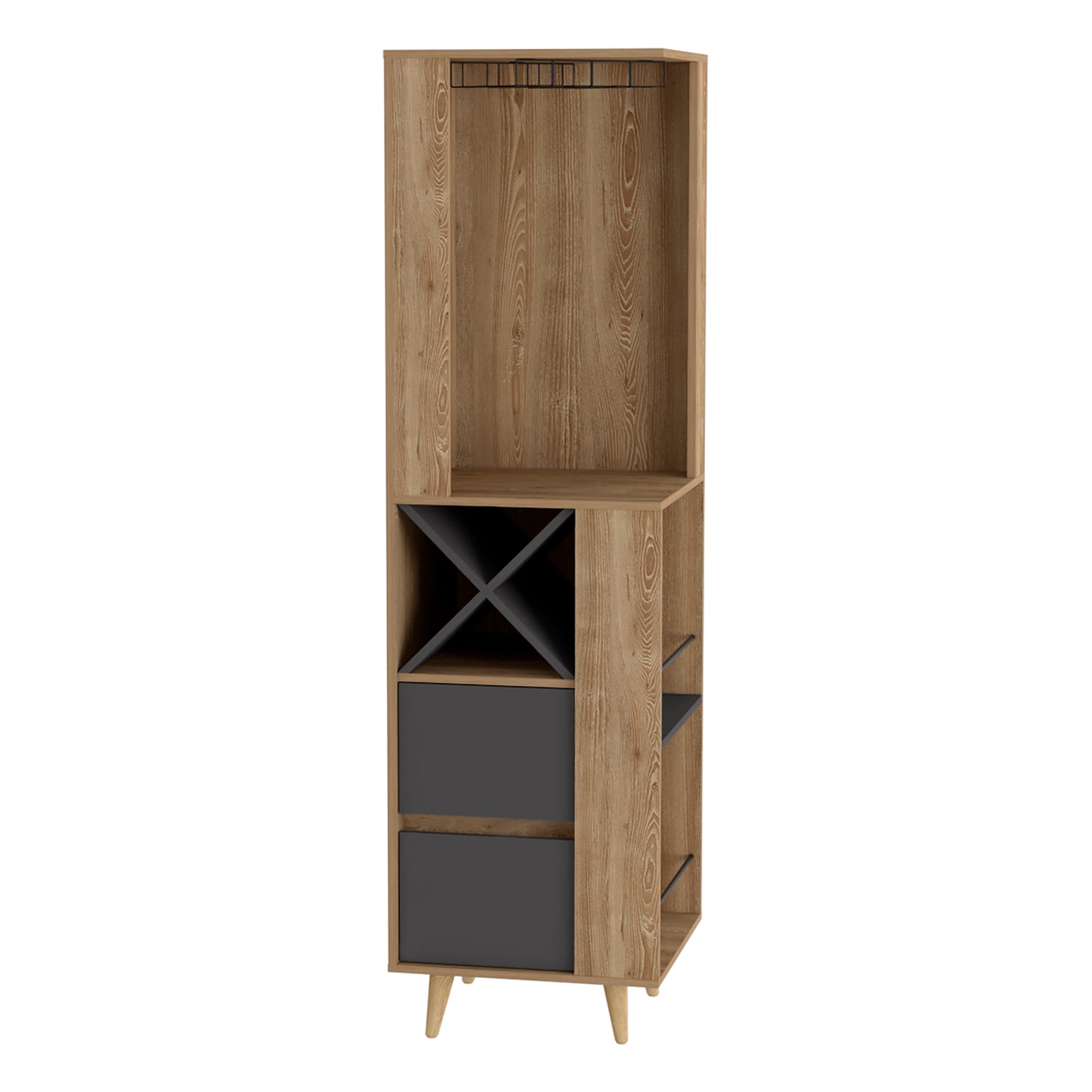 Bar Esquinero Dos Cajones Y Espacio Para Botellas, FM Furniture 004C, Cafe Claro