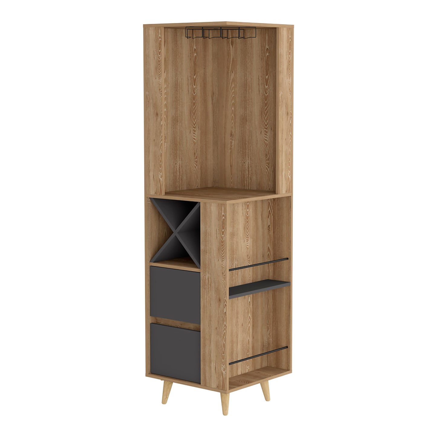 Bar Esquinero Dos Cajones Y Espacio Para Botellas, FM Furniture 004C, Cafe Claro