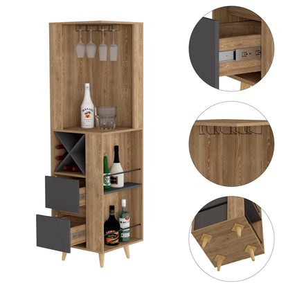 Bar Esquinero Dos Cajones Y Espacio Para Botellas, FM Furniture 004C, Cafe Claro