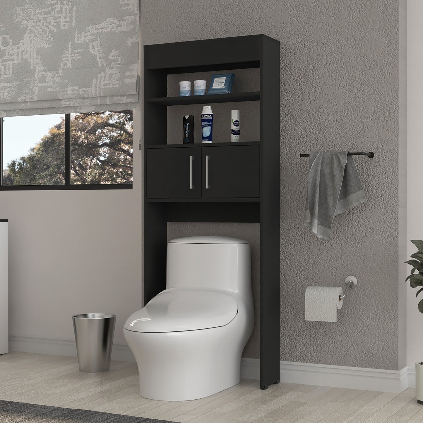 Optimizador De Baño Con Dos Puertas, FM Furniture 008N, Negro