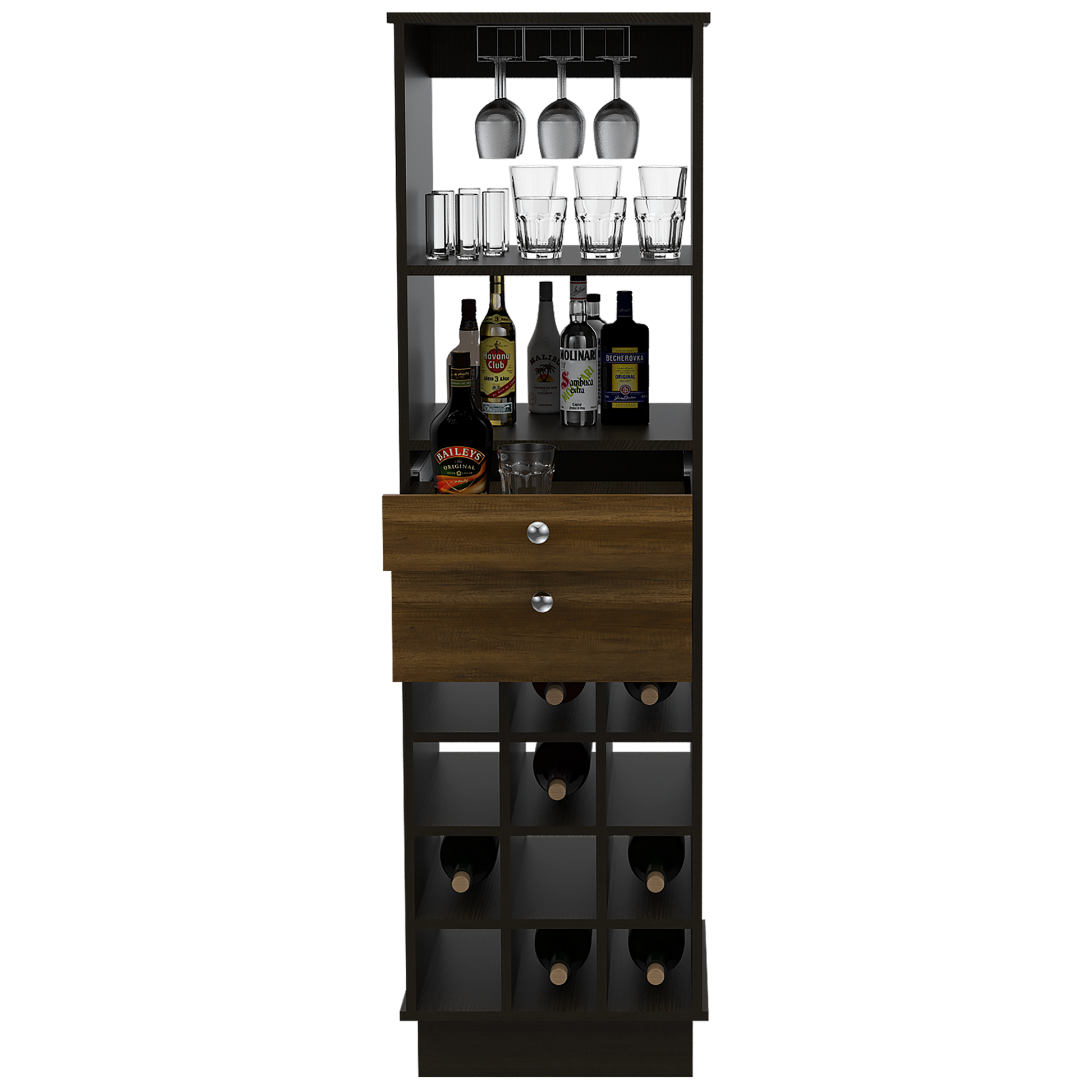Bar Classic Color Caramelo Wengue y Negro Para Sala De Estar
