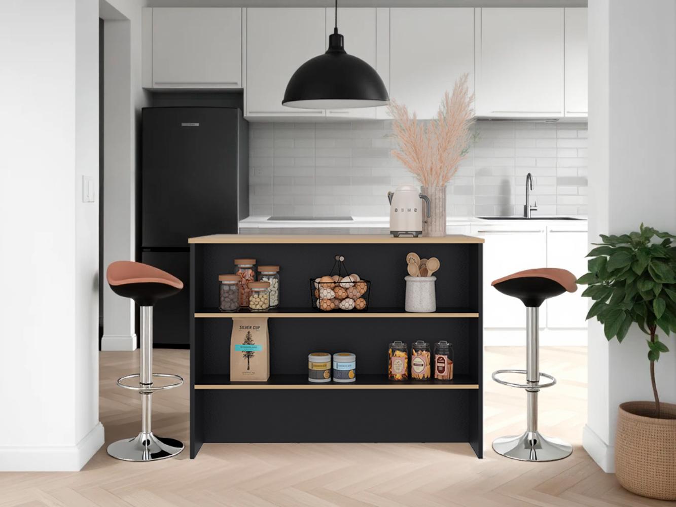 Isla De Cocina Fendi, Negro y Café Claro