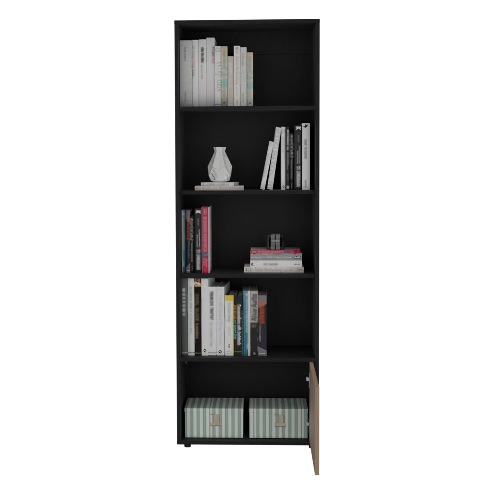 Biblioteca Una Puerta Cinco Repisas Fm 009N, Negro Y Café Claro