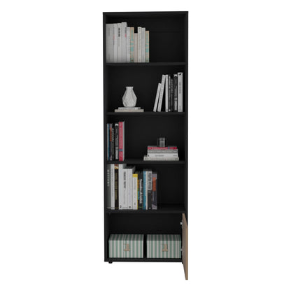 Biblioteca Una Puerta Cinco Repisas Fm 009N, Negro Y Café Claro