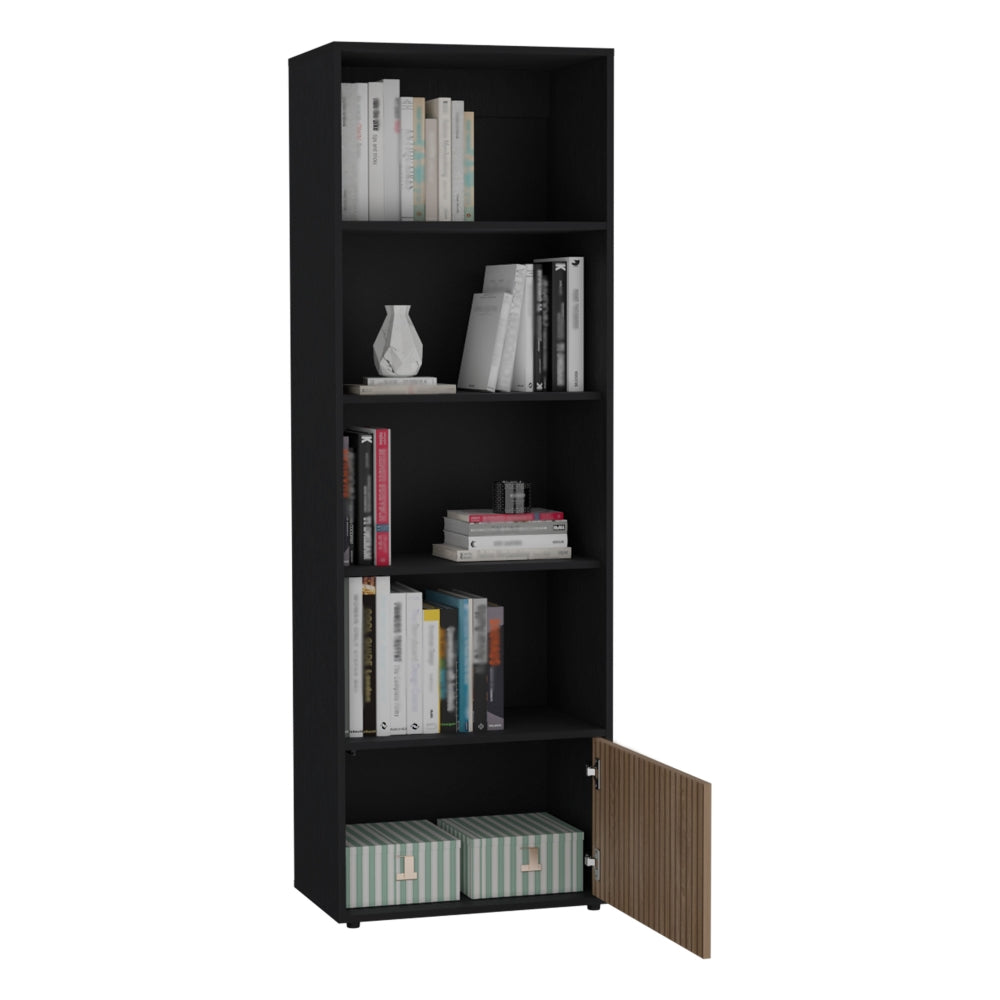 Biblioteca Una Puerta Cinco Repisas Fm 009N, Negro Y Café Claro