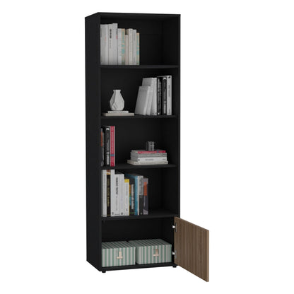 Biblioteca Una Puerta Cinco Repisas Fm 009N, Negro Y Café Claro