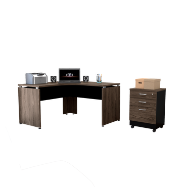 Combo Office, Negro Soft y Coñac, incluye escritorio 140 y archivador tres cajones