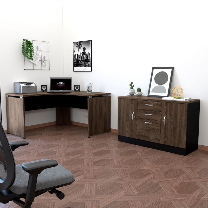 Combo Office, Negro Soft y Coñac, incluye escritorio 140 y gabinete tr